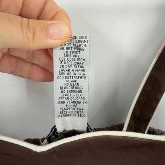 Y2K Brown Cotton Mini Dress Square Neck Smocked Back with Tie Belt Size 12P - Picture 4 of 9